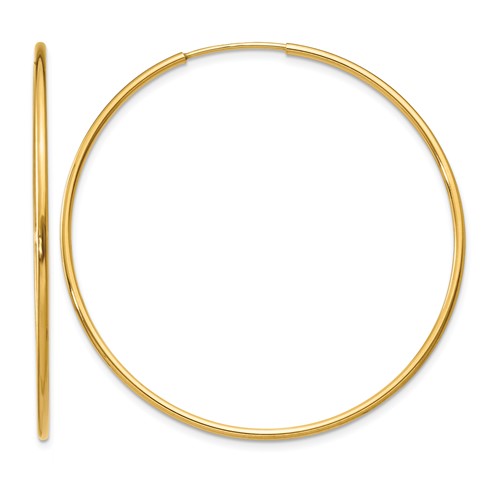 14K Yellow Gold 1.2x 40mm Polished Endless Tube Hoop Earrings