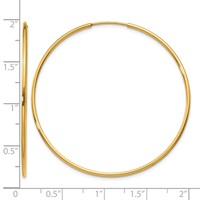 14K Yellow Gold 1.2x 46mm Polished Endless Tube Hoop Earrings view 4