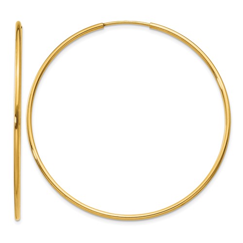 14K Yellow Gold 1.2x 46mm Polished Endless Tube Hoop Earrings