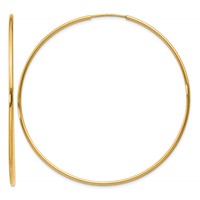 14K Yellow Gold 1.2x 54mm Polished Endless Tube Hoop Earrings view 1