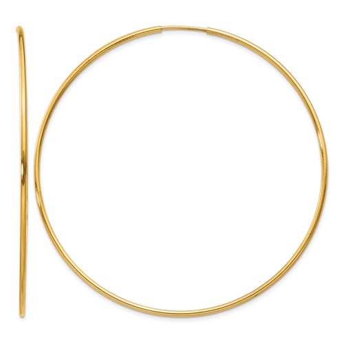 14K Yellow Gold 1.2x 60mm Polished Endless Tube Hoop Earrings