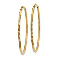 14K Yellow Gold 1.2x 30mm Satin Diamond-cut Endless Tube Hoop Earrings view 2