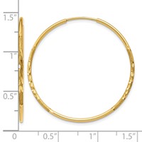 14K Yellow Gold 1.2x 30mm Satin Diamond-cut Endless Tube Hoop Earrings view 4