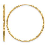 14K Yellow Gold 1.2x 30mm Satin Diamond-cut Endless Tube Hoop Earrings view 1