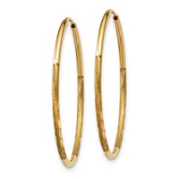 14K 1.2x25mm Satin Diamond-cut Endless Tube Hoop Earrings view 2