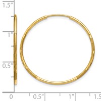 14K 1.2x25mm Satin Diamond-cut Endless Tube Hoop Earrings view 4