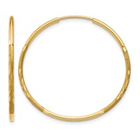 14K 1.2x25mm Satin Diamond-cut Endless Tube Hoop Earrings view 1