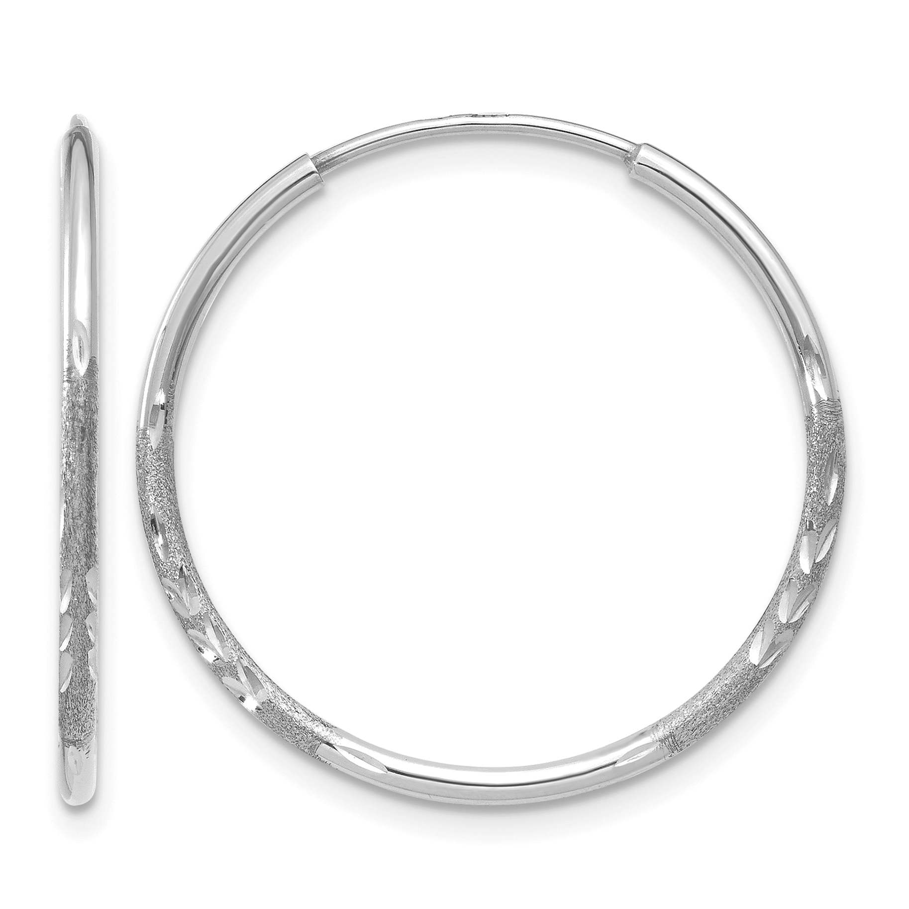 14K White Gold 1.25mm Diamond-cut Endless Hoop Earring (XY1217W)
