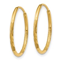 14K Yellow Gold 1.2x 17mm Satin Diamond-cut Endless Tube Hoop Earrings view 2