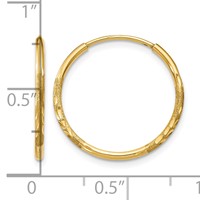 14K Yellow Gold 1.2x 17mm Satin Diamond-cut Endless Tube Hoop Earrings view 4