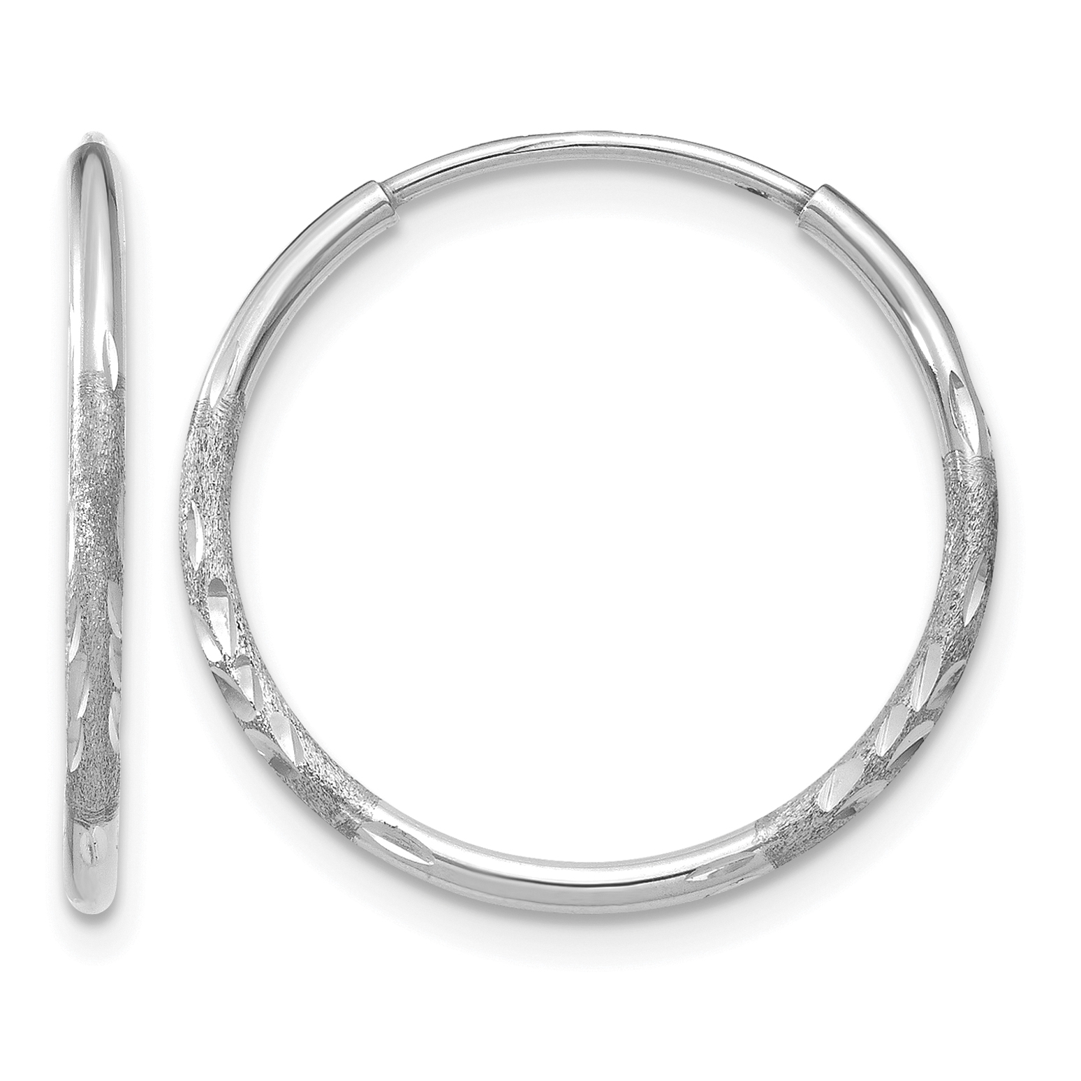 14K White Gold 1.25mm Diamond-cut Endless Hoop Earring (XY1218W)