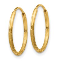 14K Yellow Gold 1.2x 15mm Satin Diamond-cut Endless Tube Hoop Earrings view 2