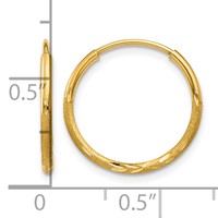 14K Yellow Gold 1.2x 15mm Satin Diamond-cut Endless Tube Hoop Earrings view 4
