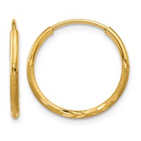 14K Yellow Gold 1.2x 15mm Satin Diamond-cut Endless Tube Hoop Earrings view 1