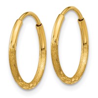 14K Yellow Gold 1.2x 12mm Satin Diamond-cut Endless Tube Hoop Earrings view 2