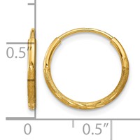 14K Yellow Gold 1.2x 12mm Satin Diamond-cut Endless Tube Hoop Earrings view 4