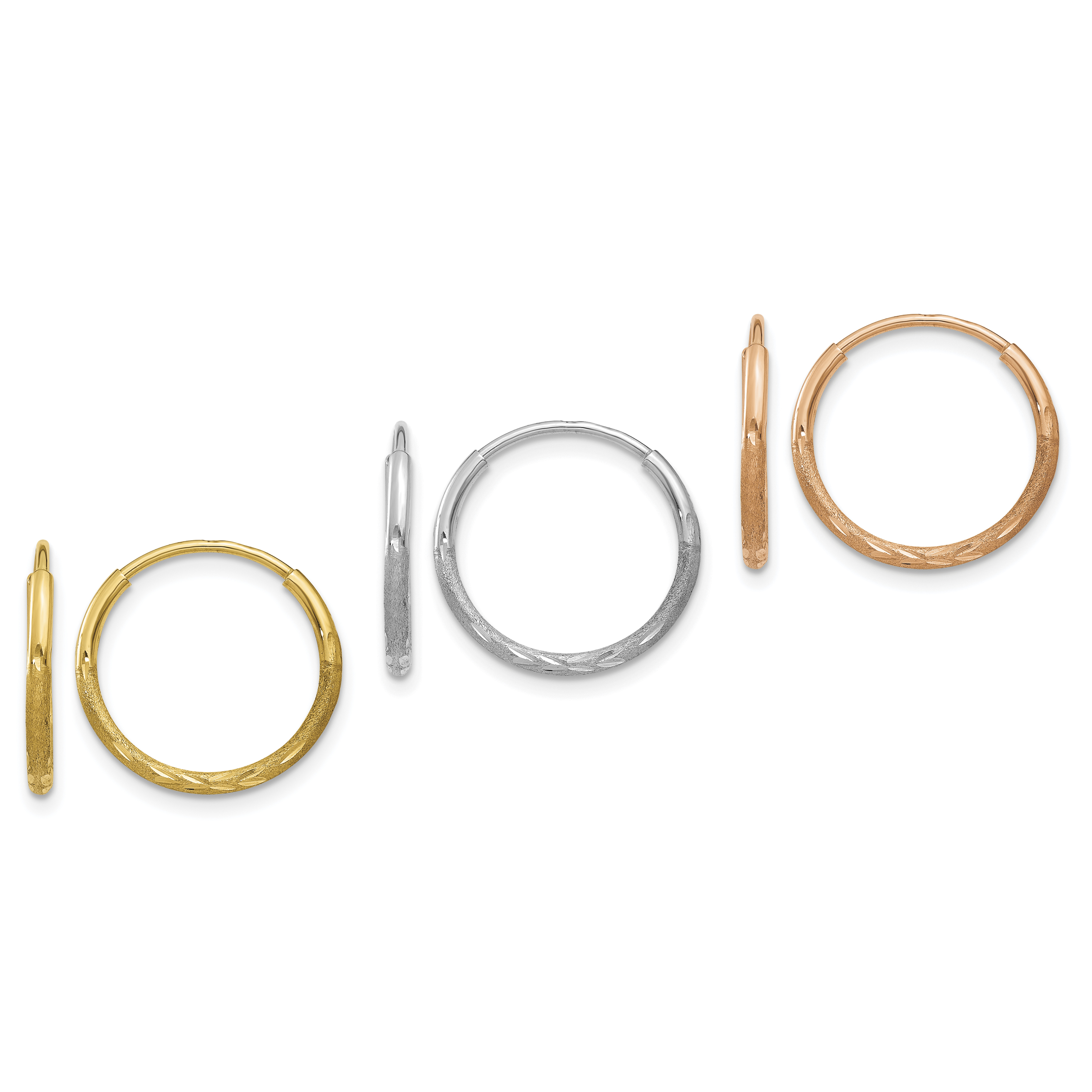 14k 1.25mm YG/WG/RG Diamond-cut Endless Hoop Earring Set (XY1220SET)