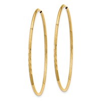 14K Yellow Gold 1.2x 40mm Satin Diamond-cut Endless Tube Hoop Earrings view 2