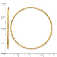 14K Yellow Gold 1.2x 40mm Satin Diamond-cut Endless Tube Hoop Earrings view 4