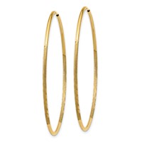 14K Yellow Gold 1.2x 45mm Satin Diamond-cut Endless Tube Hoop Earrings view 2