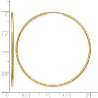 14K Yellow Gold 1.2x 45mm Satin Diamond-cut Endless Tube Hoop Earrings view 4