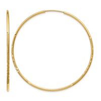 14K Yellow Gold 1.2x 45mm Satin Diamond-cut Endless Tube Hoop Earrings view 1