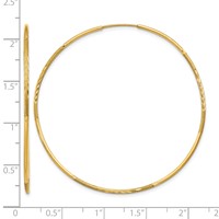 14K Yellow Gold 1.2x 50mm Satin Diamond-cut Endless Tube Hoop Earrings view 4