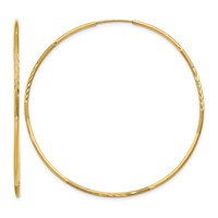 14K Yellow Gold 1.2x 50mm Satin Diamond-cut Endless Tube Hoop Earrings view 1