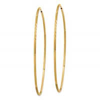 14K Yellow Gold 1.2x 60mm Satin Diamond-cut Endless Tube Hoop Earrings view 2
