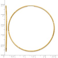 14K Yellow Gold 1.2x 60mm Satin Diamond-cut Endless Tube Hoop Earrings view 4