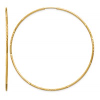 14K Yellow Gold 1.2x 60mm Satin Diamond-cut Endless Tube Hoop Earrings view 1