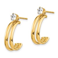 14K Yellow Gold Polished J-Hoop Jackets Earrings with 4mm CZ Stud view 2