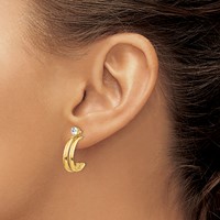 14K Yellow Gold Polished J-Hoop Jackets Earrings with 4mm CZ Stud view 3