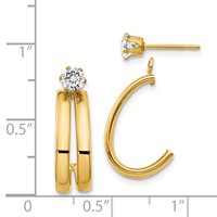 14K Yellow Gold Polished J-Hoop Jackets Earrings with 4mm CZ Stud view 4