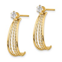 14K Yellow Gold Polished J-Hoop Jackets Earrings with 4mm CZ Stud view 2