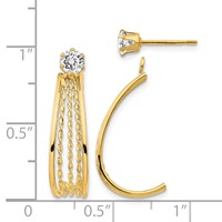 14K Yellow Gold Polished J-Hoop Jackets Earrings with 4mm CZ Stud view 4