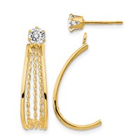 14K Yellow Gold Polished J-Hoop Jackets Earrings with 4mm CZ Stud view 1