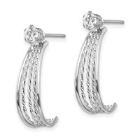 14K White Gold Polished J-Hoop Jackets Earrings with 4mm CZ Stud view 2