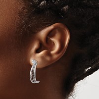 14K White Gold Polished J-Hoop Jackets Earrings with 4mm CZ Stud view 3