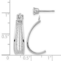 14K White Gold Polished J-Hoop Jackets Earrings with 4mm CZ Stud view 4