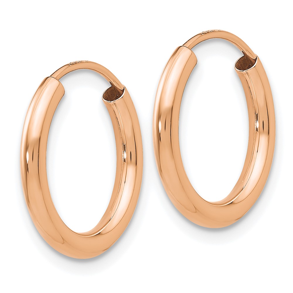 14k Rose Gold Polished Round Endless 2mm Hoop Earrings (XY1246)