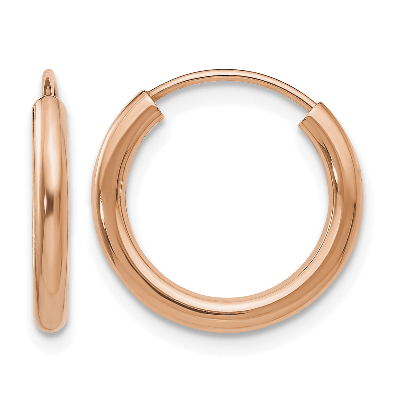 14k Rose Gold Polished Round Endless 2mm Hoop Earrings (XY1246)