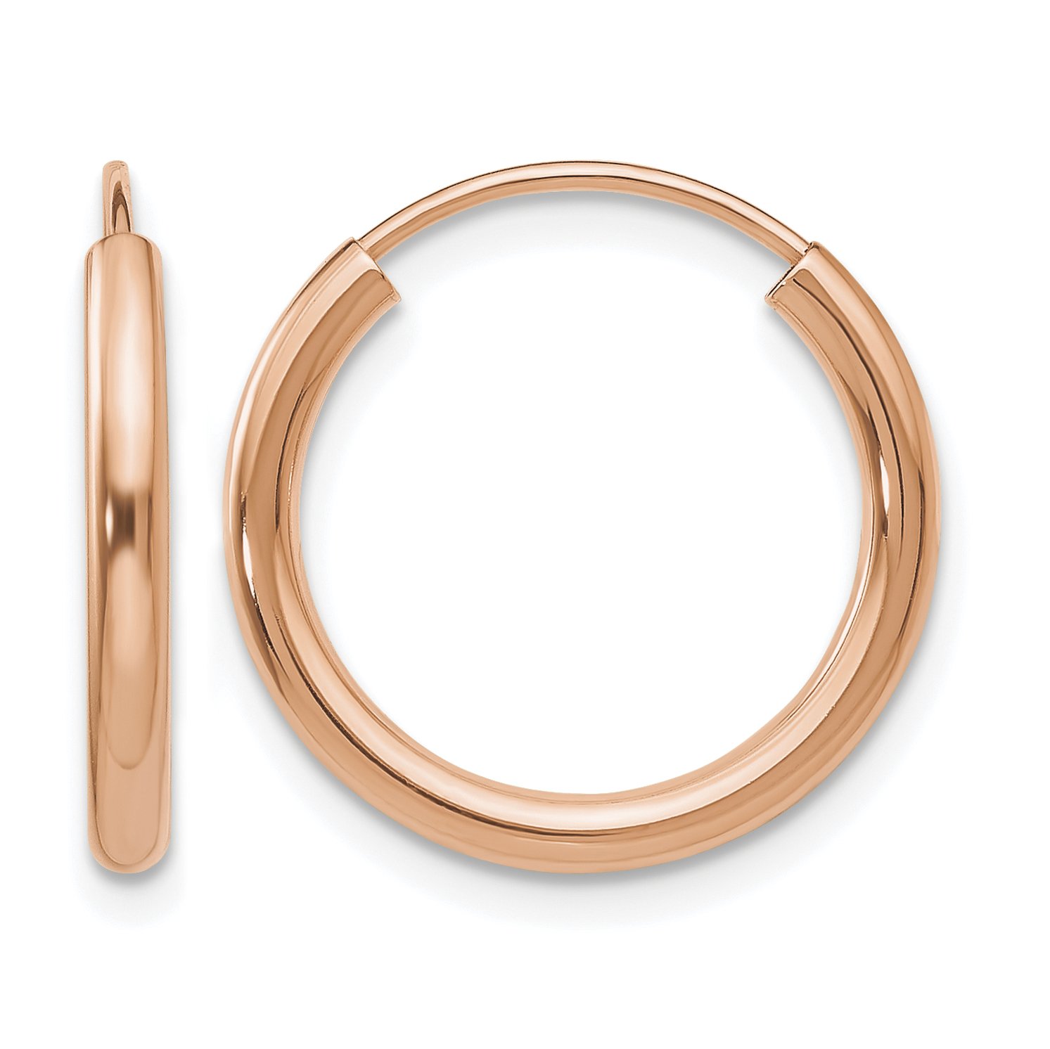 14k Rose Gold Polished Round Endless 2mm Hoop Earrings (XY1247)