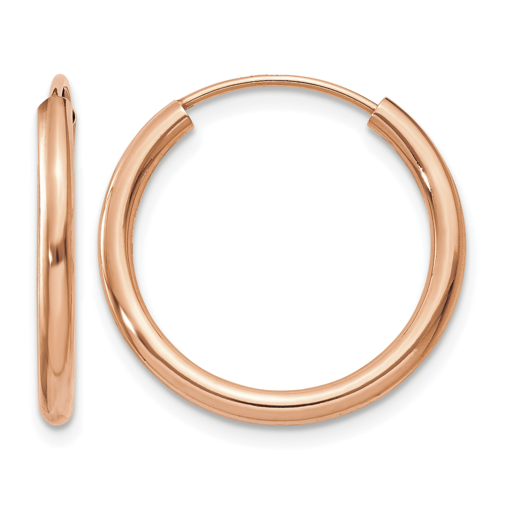 14k Rose Gold Polished Round Endless 2mm Hoop Earrings (XY1248)