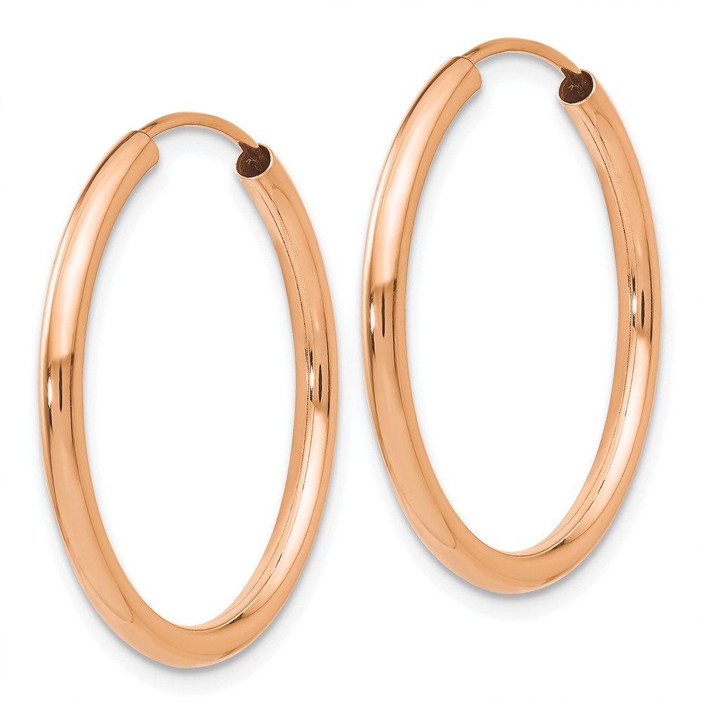 14k Rose Gold Polished Round Endless 2mm Hoop Earrings (XY1249)