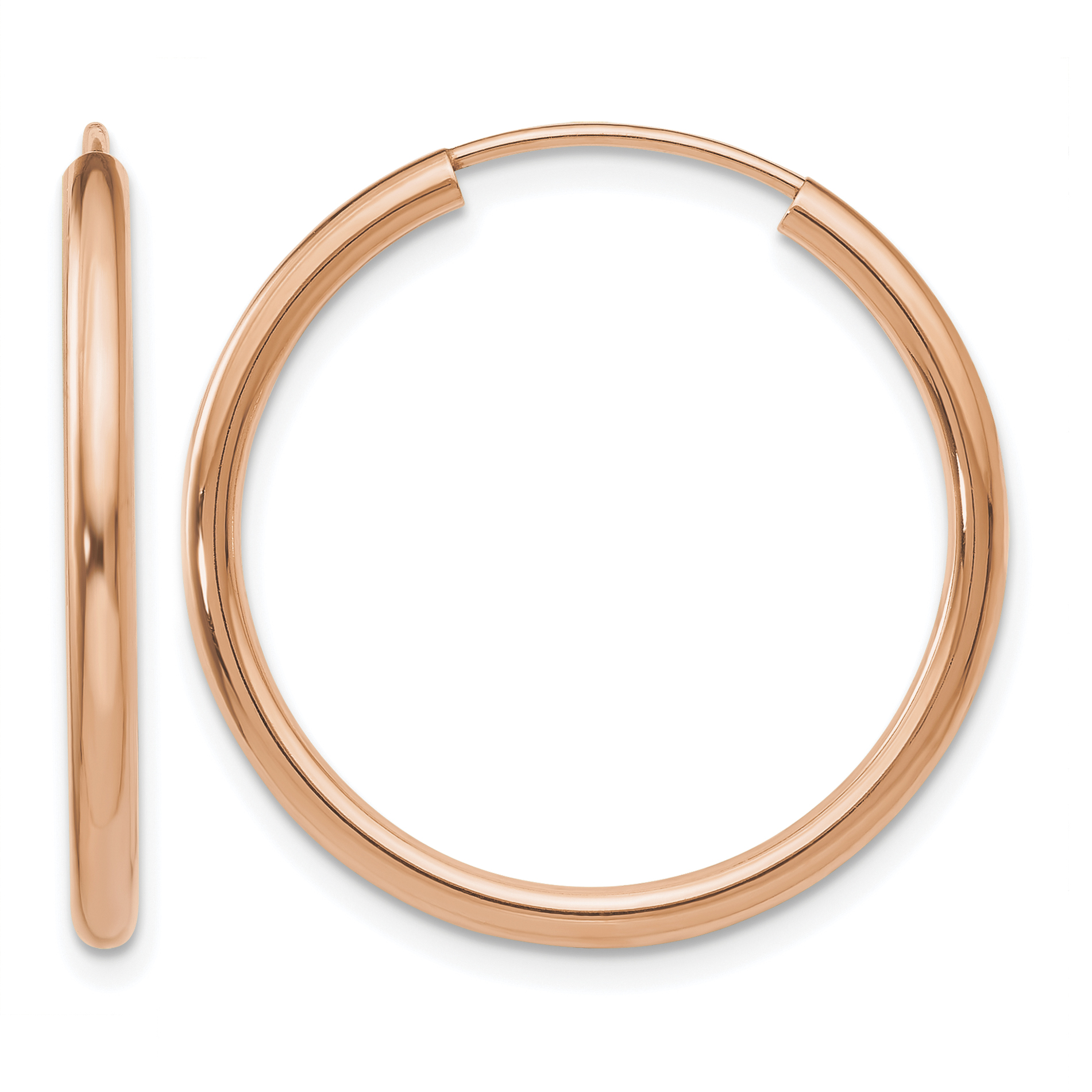 14k Rose Gold Polished Round Endless 2mm Hoop Earrings (XY1249)