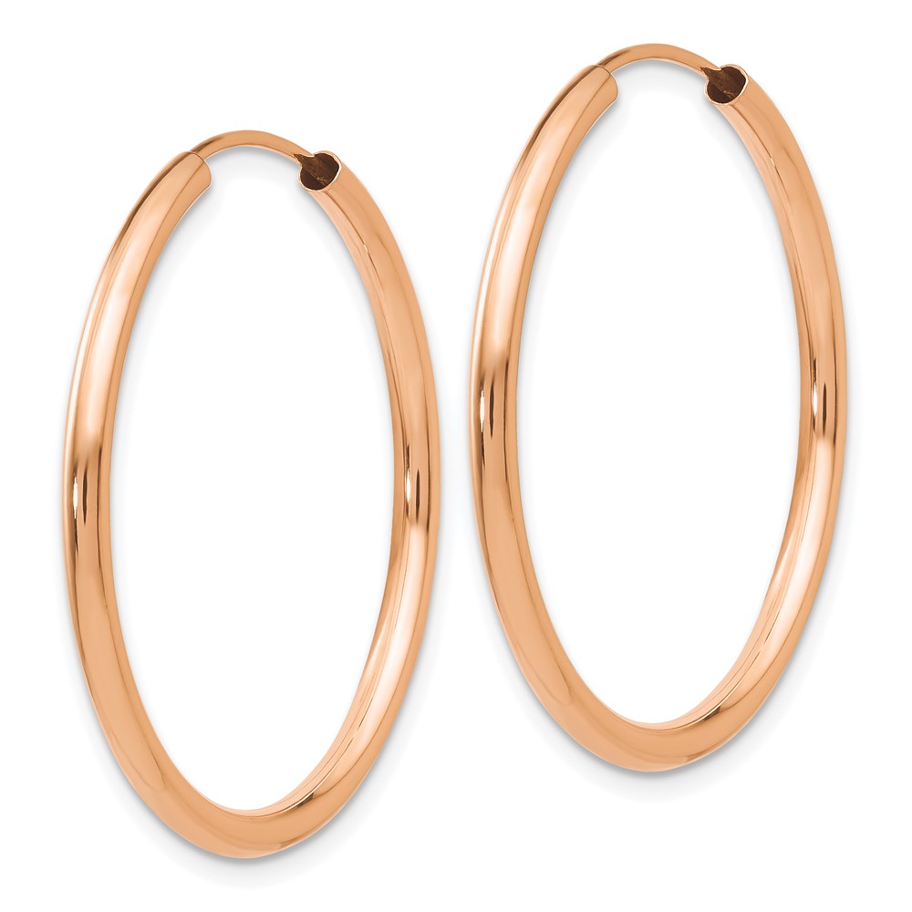 14k Rose Gold Polished Round Endless 2mm Hoop Earrings (XY1250)