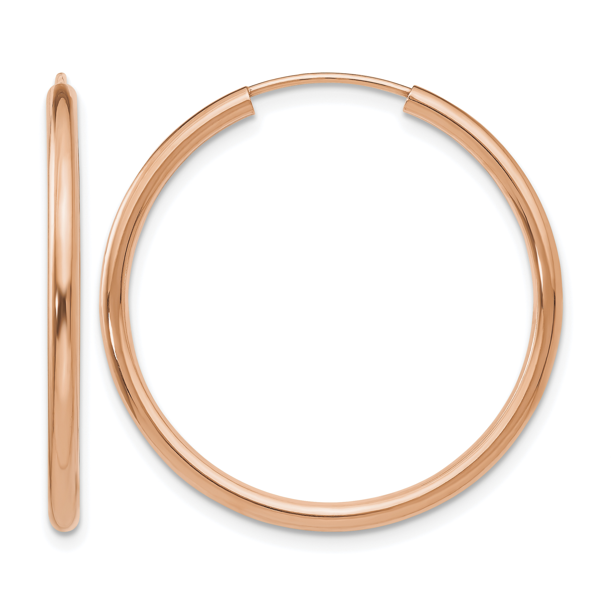 14k Rose Gold Polished Round Endless 2mm Hoop Earrings (XY1250)