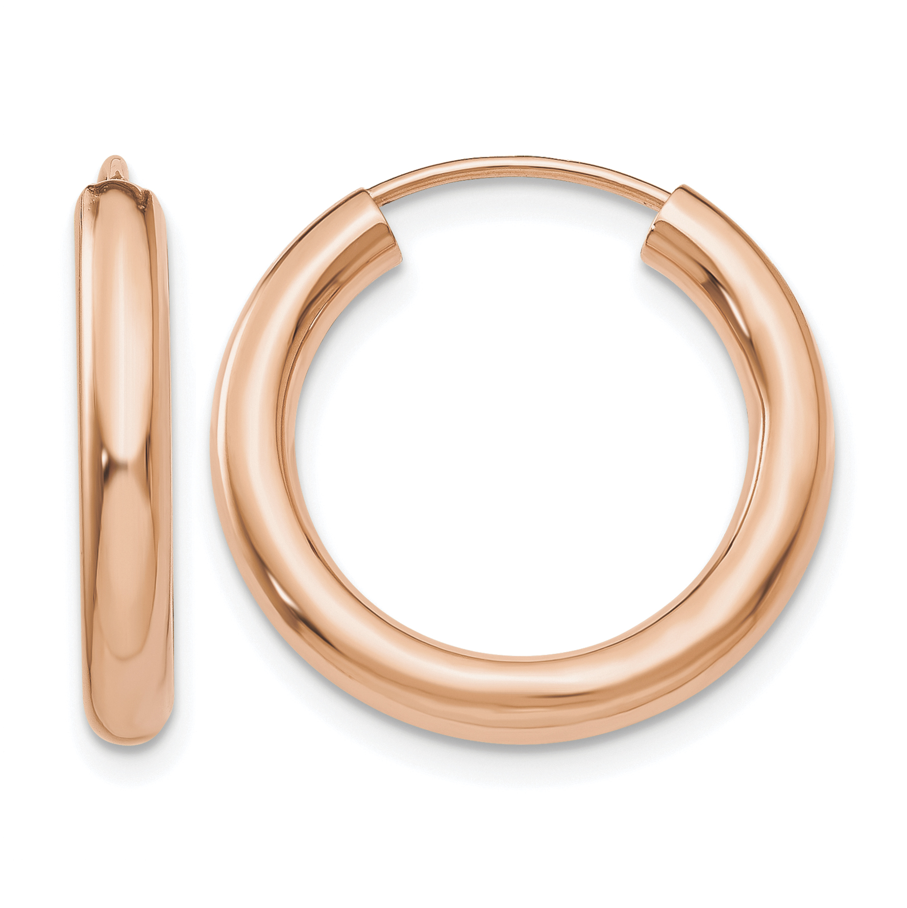 14k Rose Gold Polished Endless Tube Hoop Earrings (XY1251)