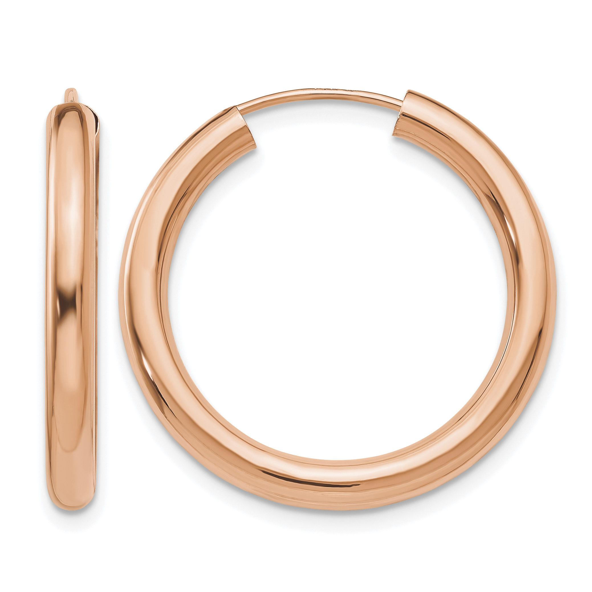 14k Rose Gold Polished Endless Tube Hoop Earrings (XY1252)